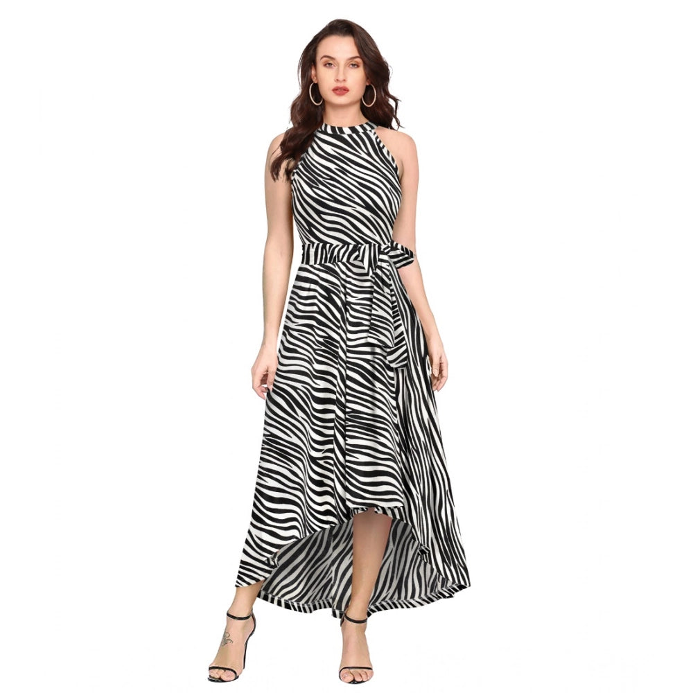 Generic Women's Polyester Zebra Pattern Halter Neck Sleeveless Dress (White) Main image