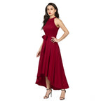 Generic Women's Polyster Solid Halter Neck Sleeveless Dress (Maroon)