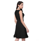 Generic Women's Polyester Solid Round Neck Sleeveless Dress (Black)