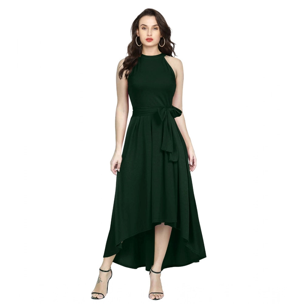 Generic Women's Polyster Solid Halter Neck Sleeveless Dress (Green) Main image