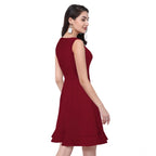 Generic Women's Polyester Solid Round Neck Sleeveless Dress (Maroon)