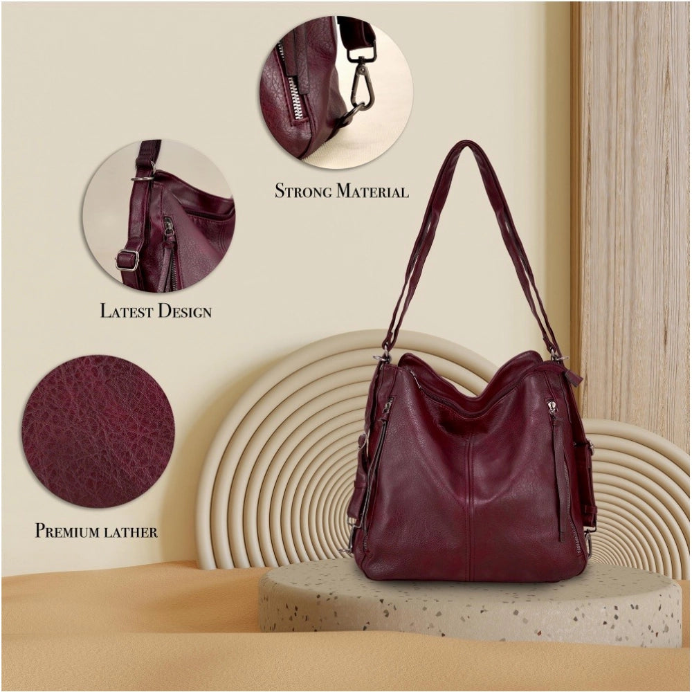 Generic Women's PU Leather Medium Shoulder Zipper Handbag (Wine red) Secondary image