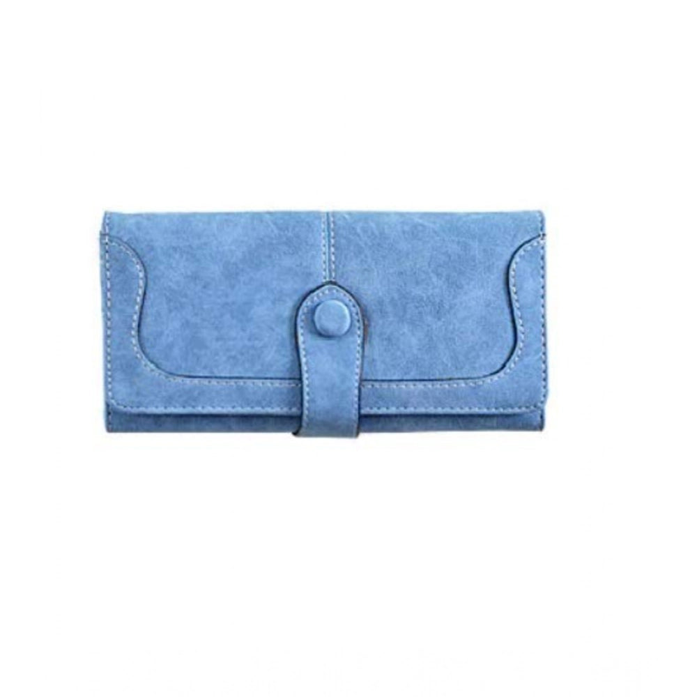 Generic Women's Faux Leather Medium Snap Button Wallet (Blue) Main image