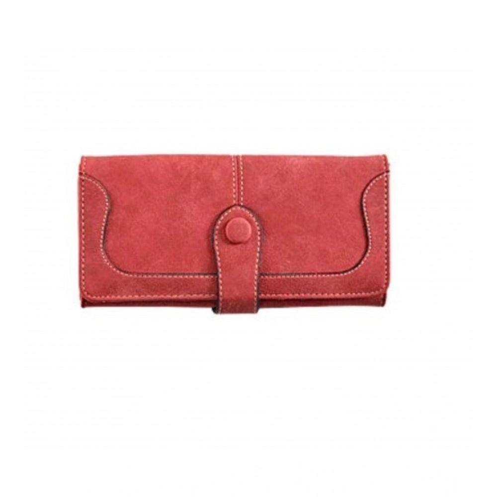 Generic Women's Faux Leather Medium Snap Button Wallet (Red) Main image