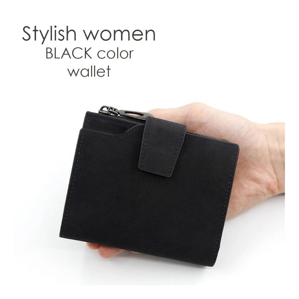 Generic Women's Vegan Leather Small Zipper Wallet (Black) Secondary image