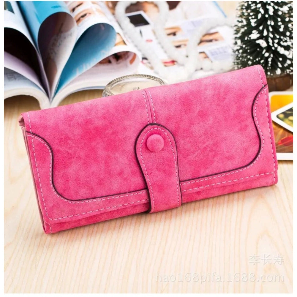 Generic Women's Faux Leather Medium Snap Button Wallet (Pink)