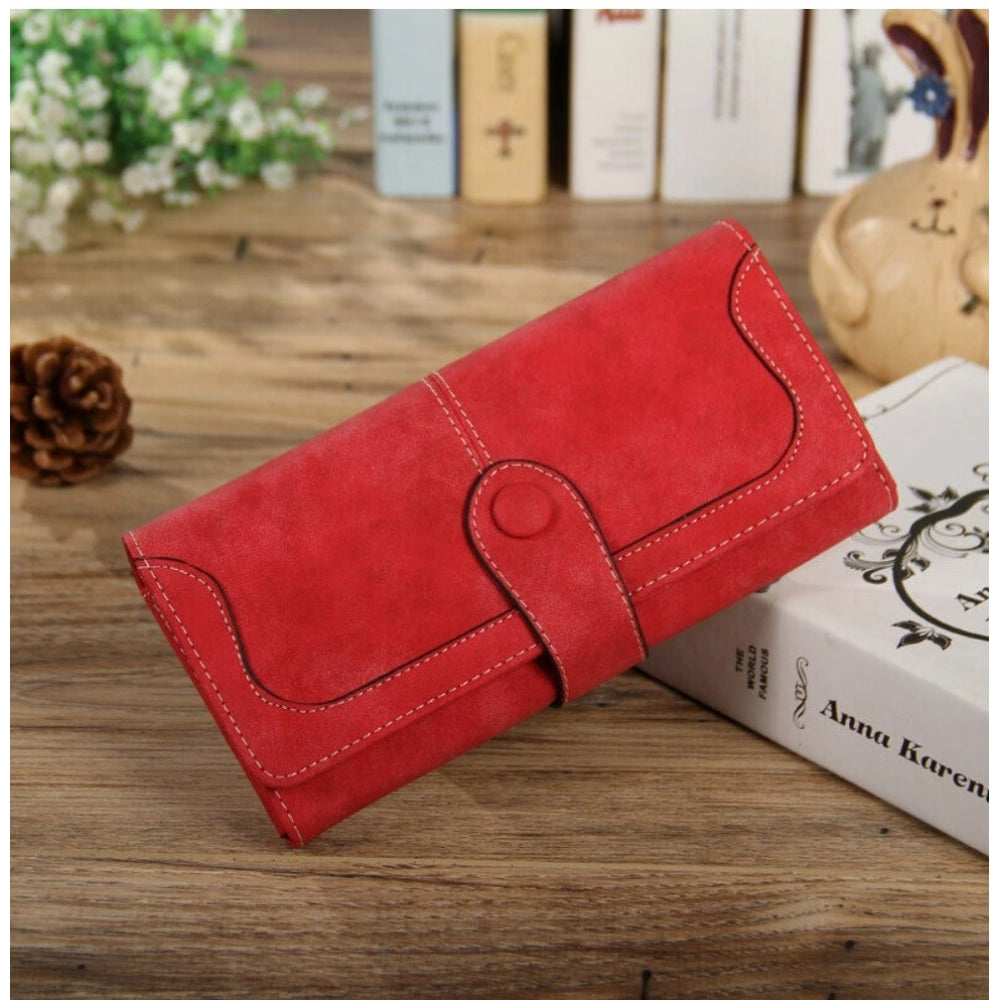 Generic Women's Faux Leather Medium Snap Button Wallet (Red) Secondary image