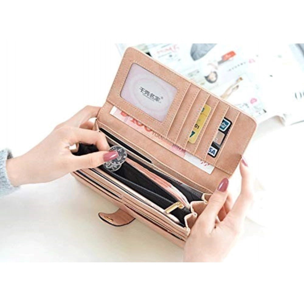 Generic Women's Faux Leather Medium Snap Button Wallet (Brown) Secondary image