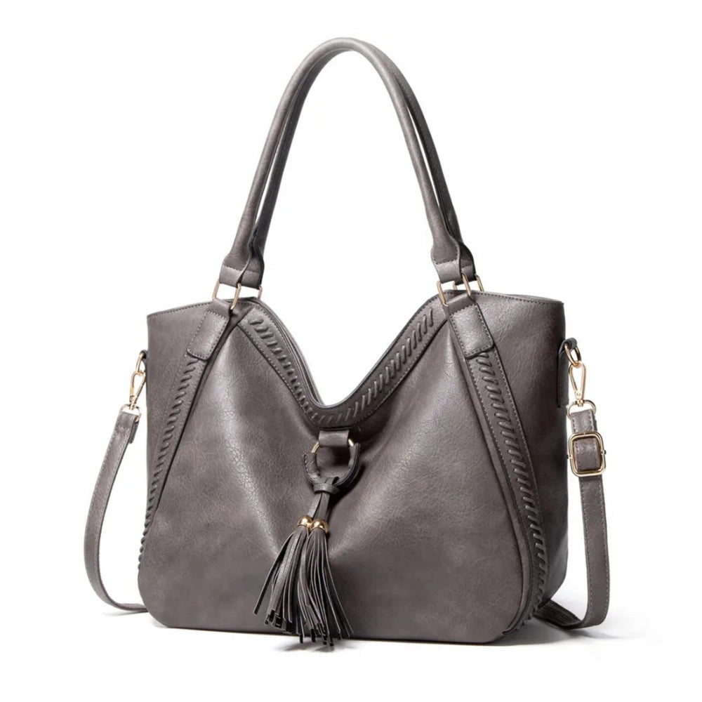 Generic Women's PU Leather Large Shoulder Zipper Handbag (Grey) Main image