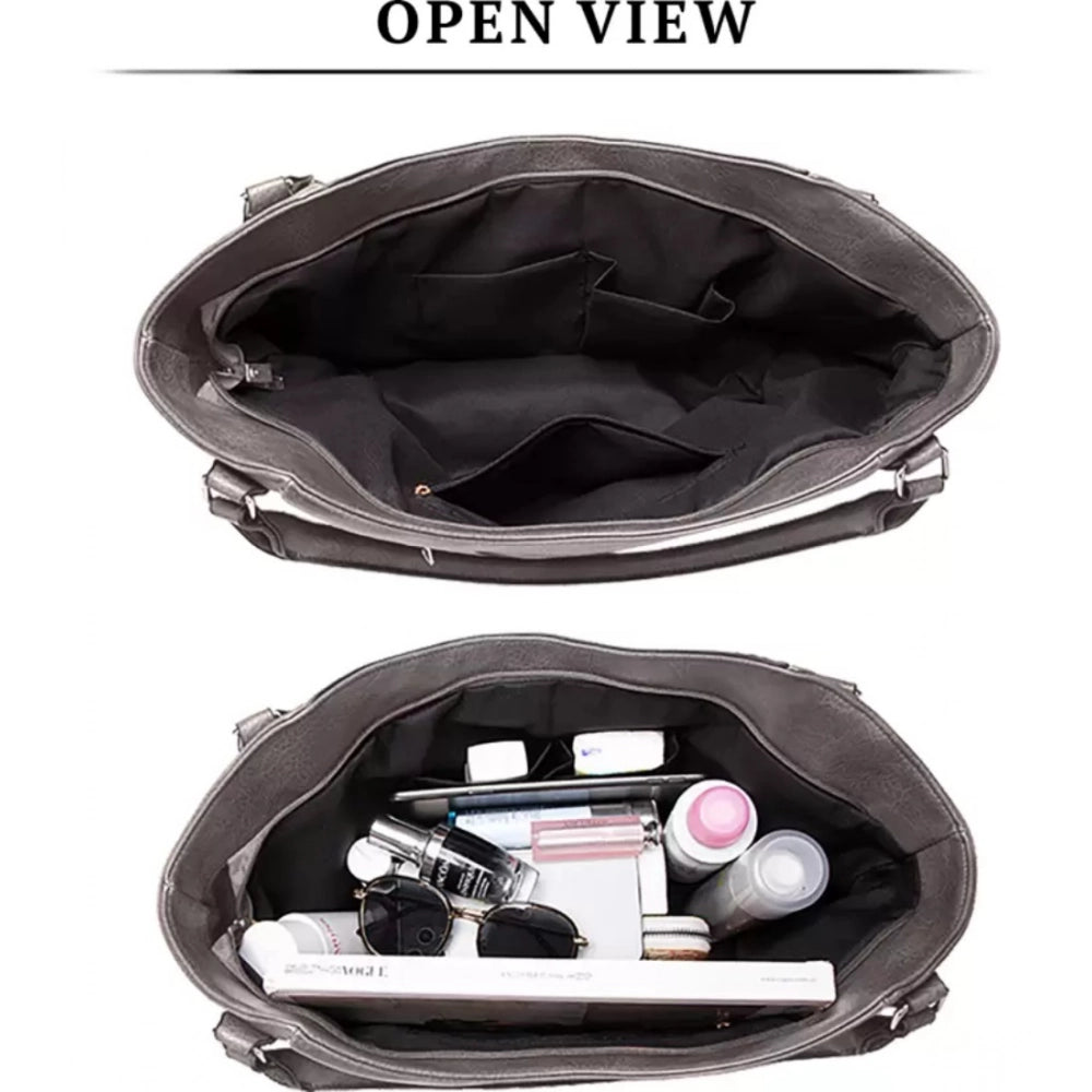 Generic Women's PU Leather Large Shoulder Zipper Handbag (Grey) Secondary image