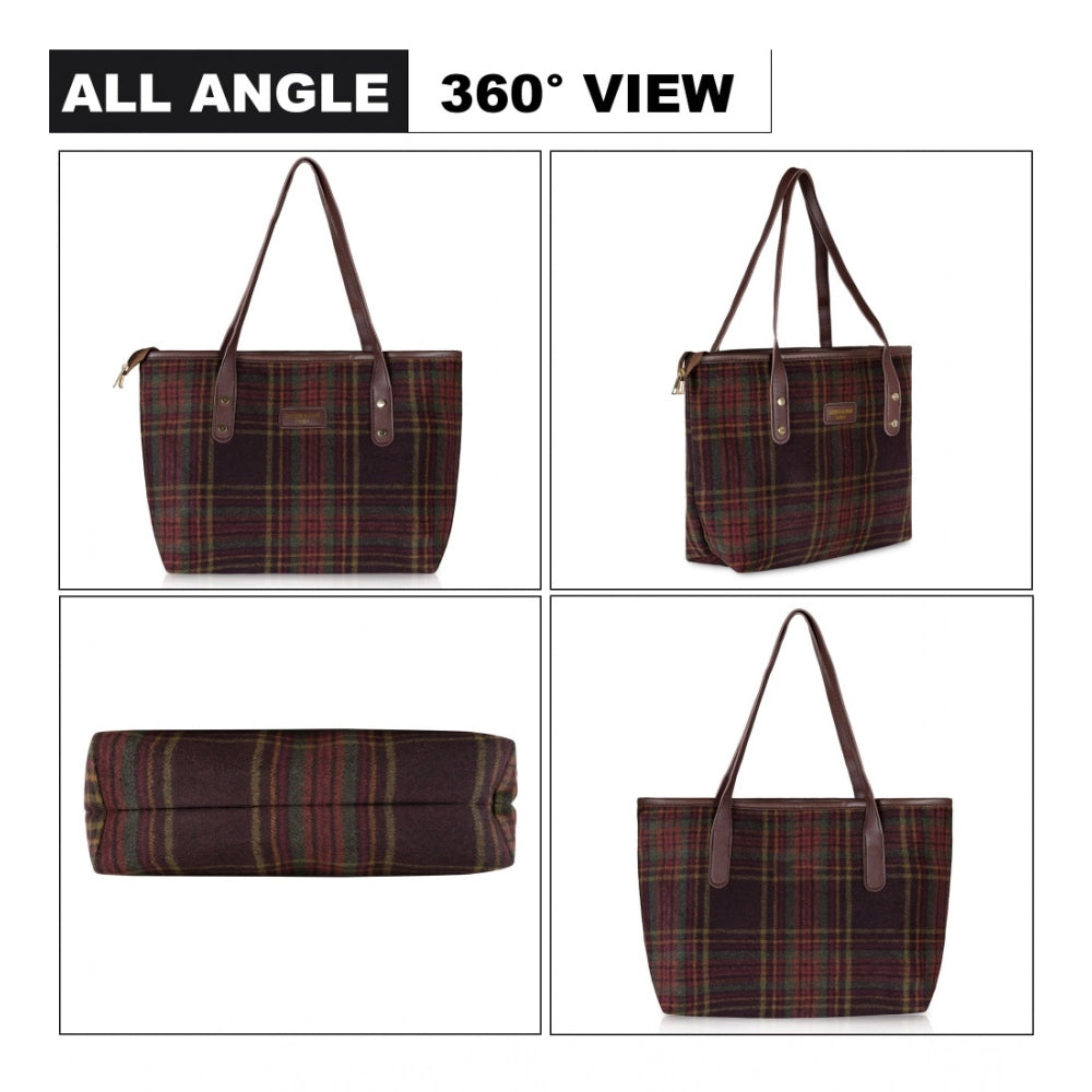 Generic Women's Woolen  Medium Shoulder Zipper Handbag (Red) Secondary image