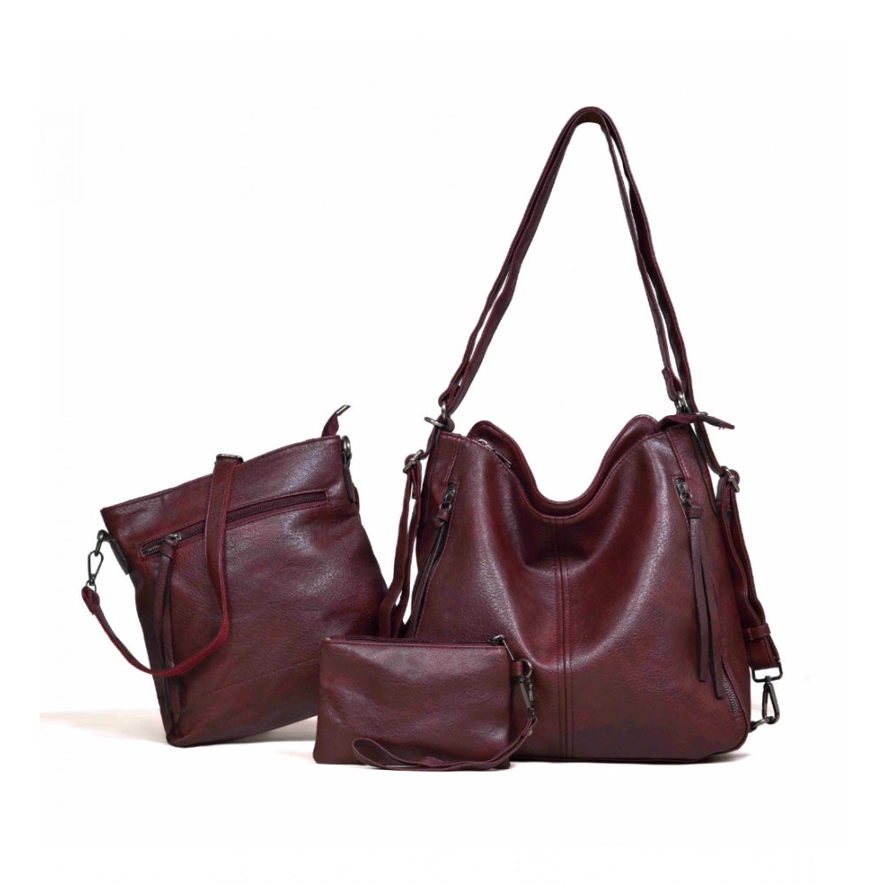 Generic Women's PU Leather Medium Shoulder Zipper Handbag (Wine red) Main image