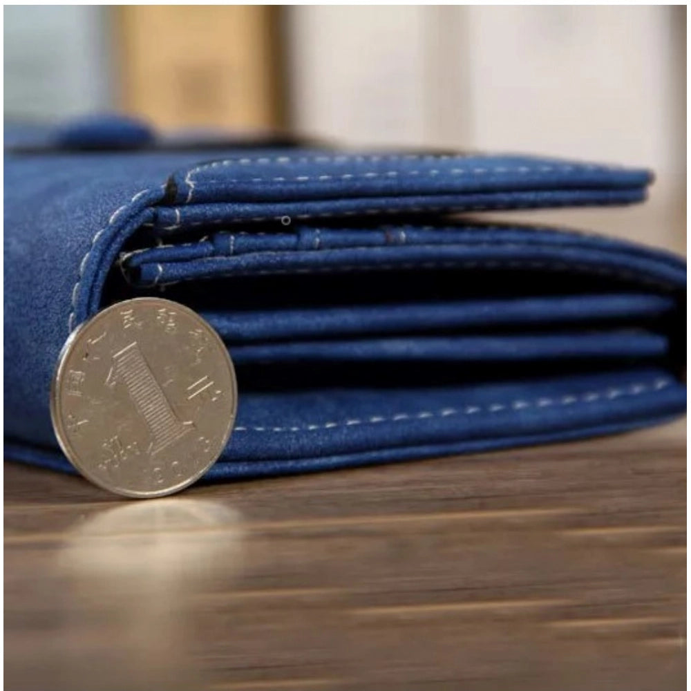 Generic Women's Faux Leather Medium Snap Button Wallet (Dark Blue) Secondary image