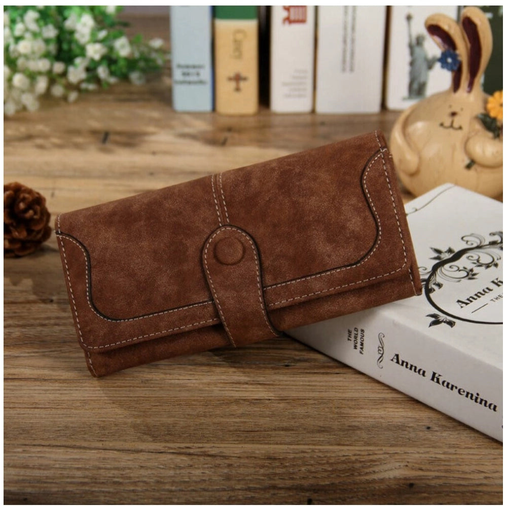 Generic Women's Faux Leather Medium Snap Button Wallet (Brown)