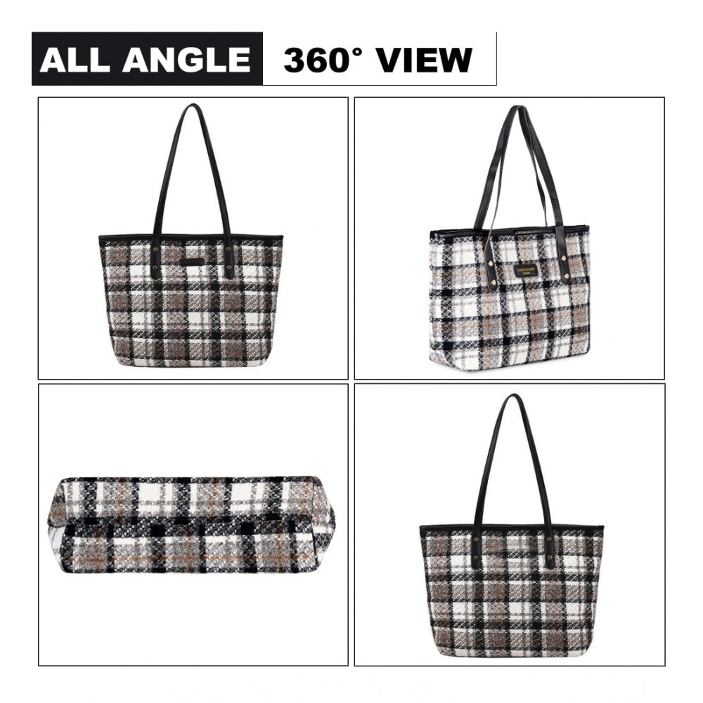 Generic Women's Woolen  Medium Shoulder Zipper Handbag (White)