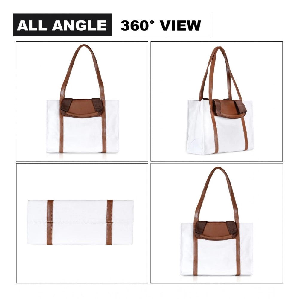 Generic Women's Canvas Medium Top handle Satchel Zipper Handbag (White) Secondary image