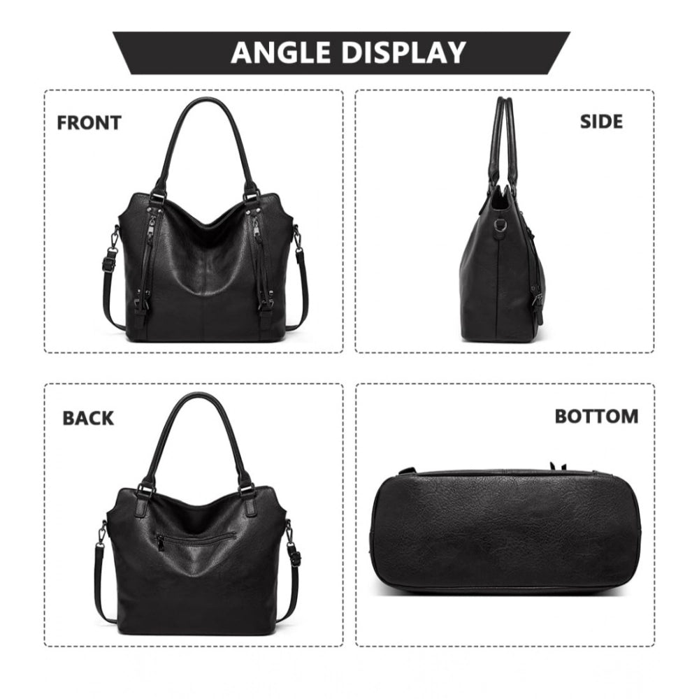 Generic Women's PU Leather Large Shoulder Zipper Handbag (Black) Secondary image