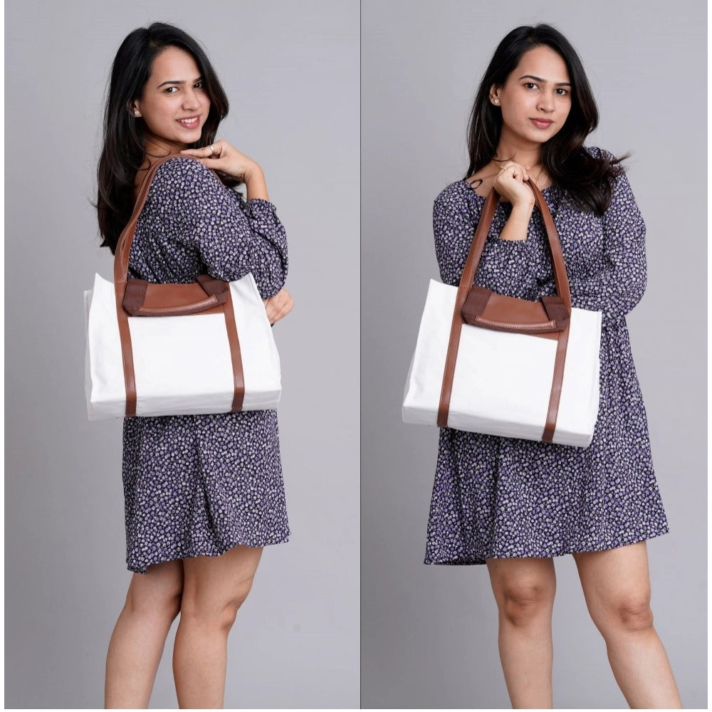 Generic Women's Canvas Medium Top handle Satchel Zipper Handbag (White)