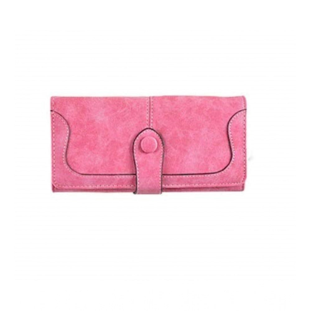 Generic Women's Faux Leather Medium Snap Button Wallet (Pink) Main image