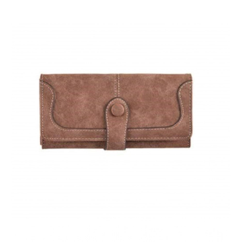 Generic Women's Faux Leather Medium Snap Button Wallet (Brown) Main image