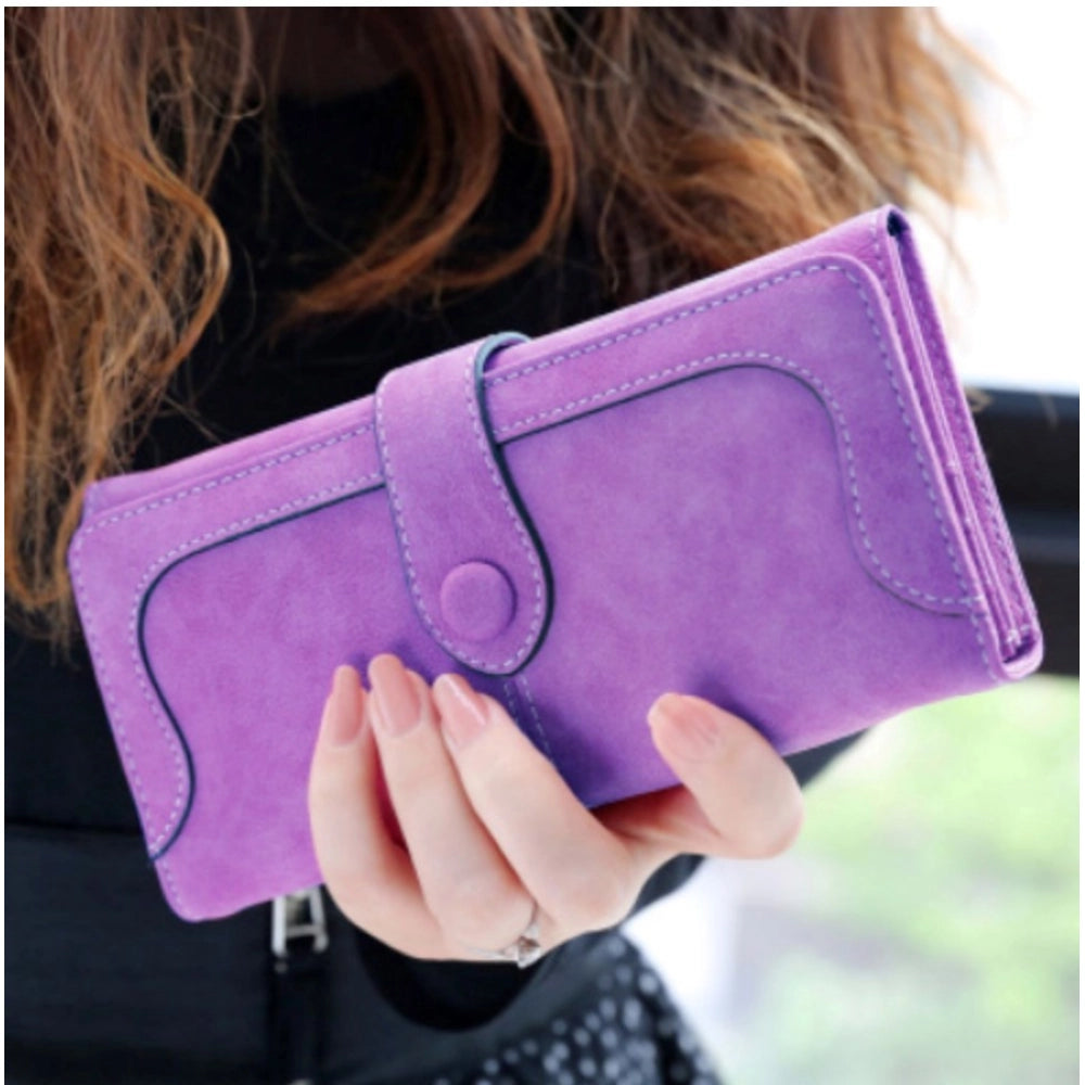 Generic Women's Faux Leather Medium Snap Button Wallet (Purple)