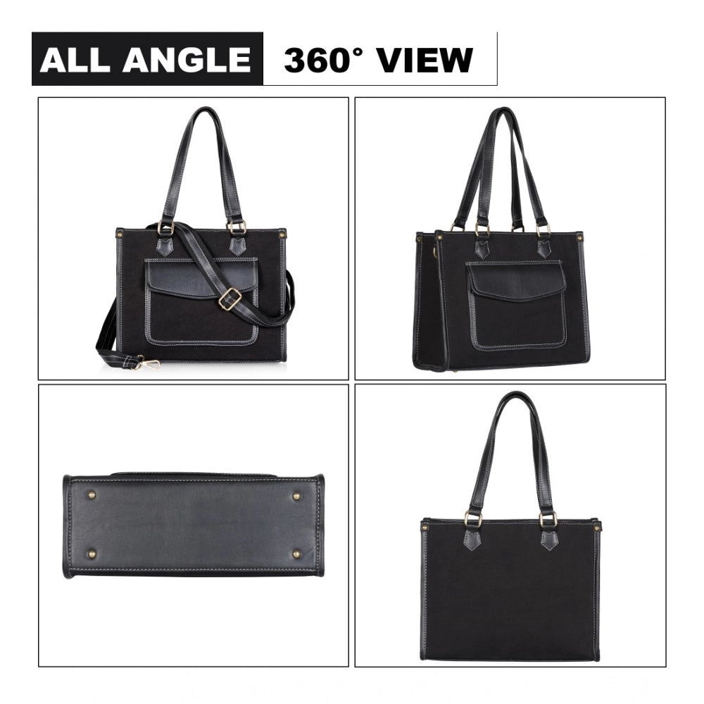 Generic Women's Canvas Medium Top handle Satchel Zipper Handbag (Black) Secondary image