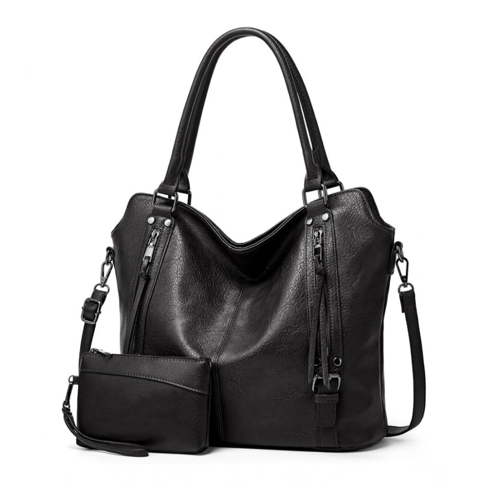 Generic Women's PU Leather Large Shoulder Zipper Handbag (Black) Main image