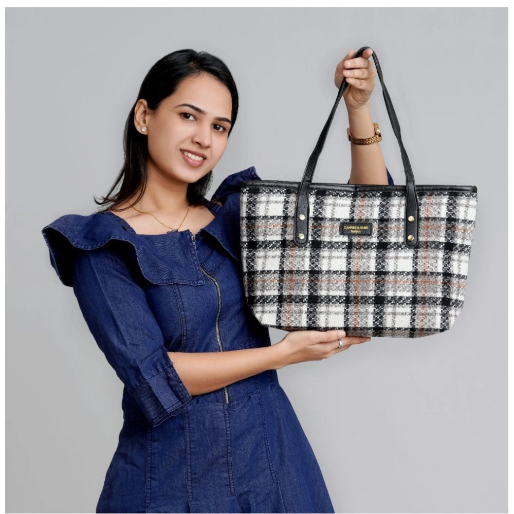 Generic Women's Woolen  Medium Shoulder Zipper Handbag (White)