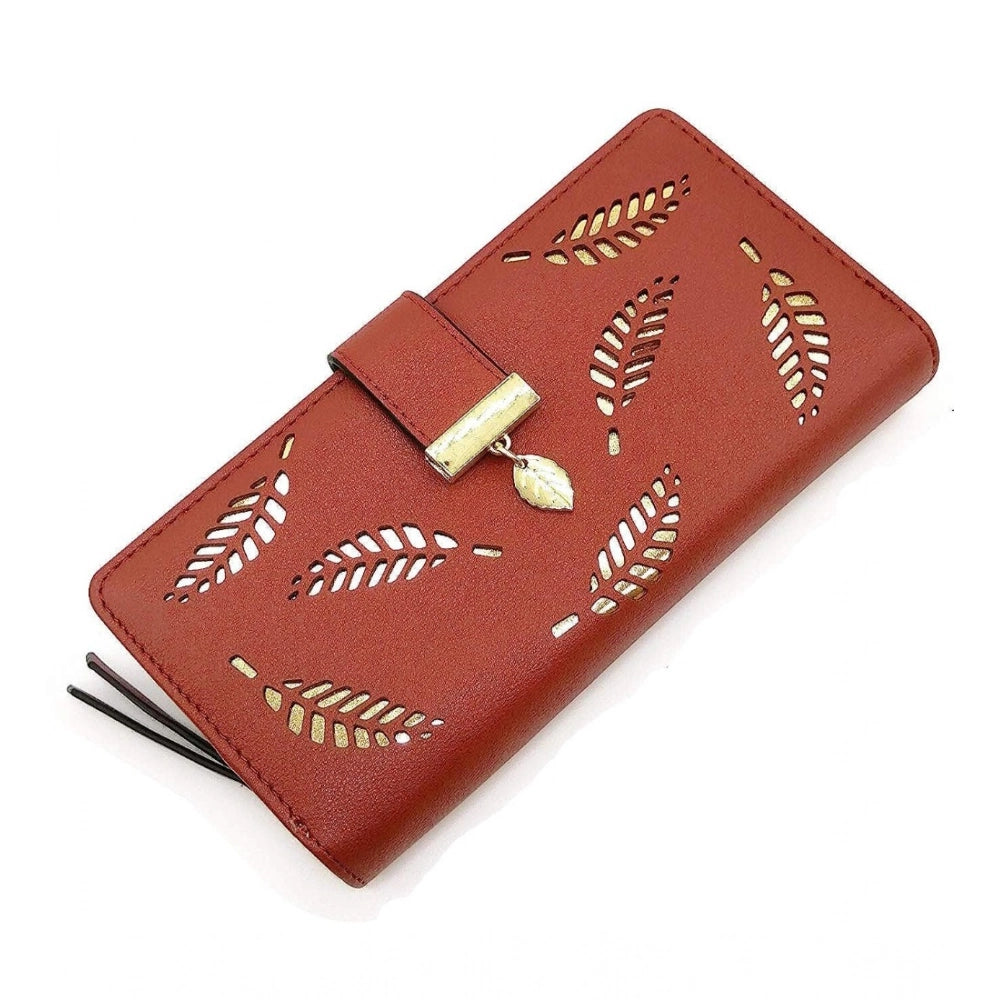 Generic Women's Faux Leather Medium Snap Button Wallet (Brown)