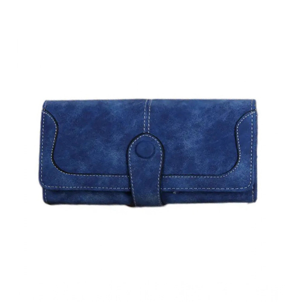 Generic Women's Faux Leather Medium Snap Button Wallet (Dark Blue) Main image
