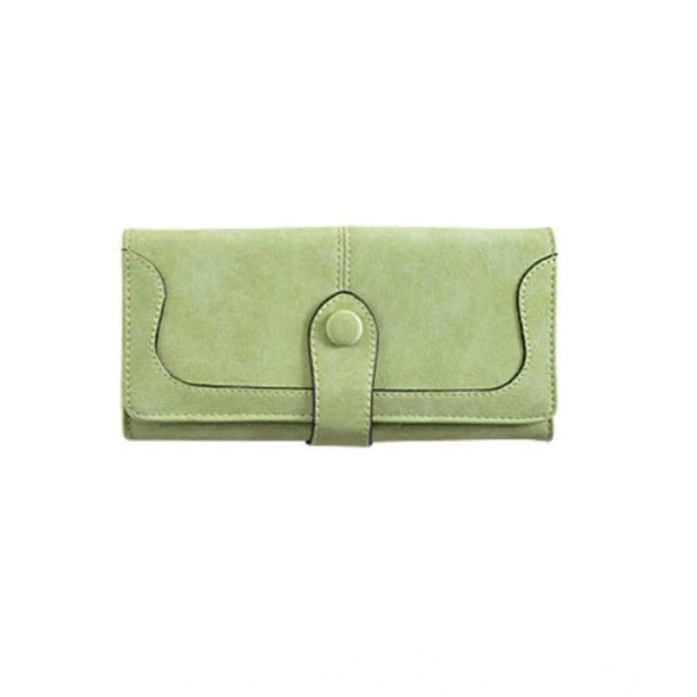 Generic Women's Faux Leather Medium Snap Button Wallet (Green) Main image