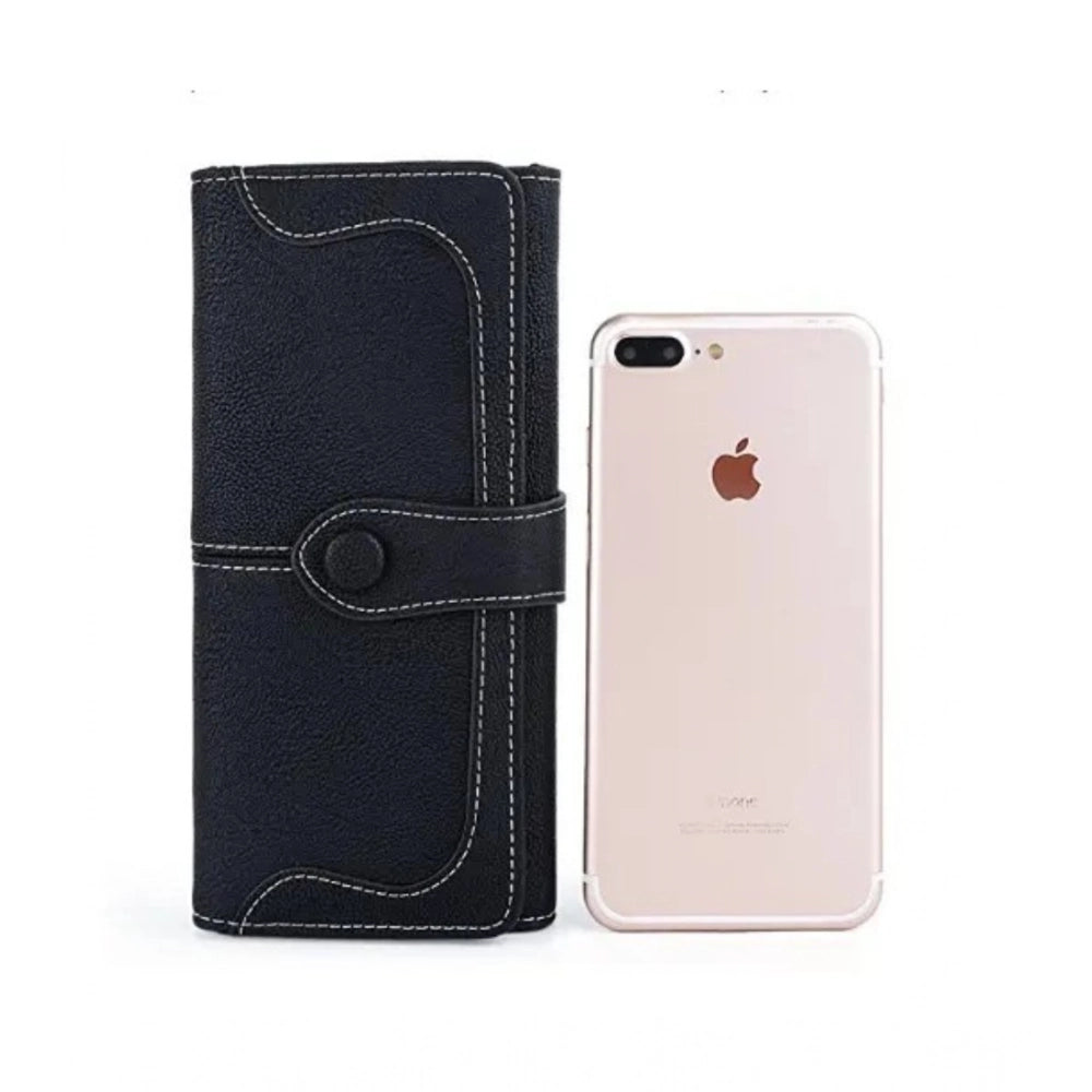 Generic Women's Faux Leather Medium Snap Button Wallet (Black) Secondary image