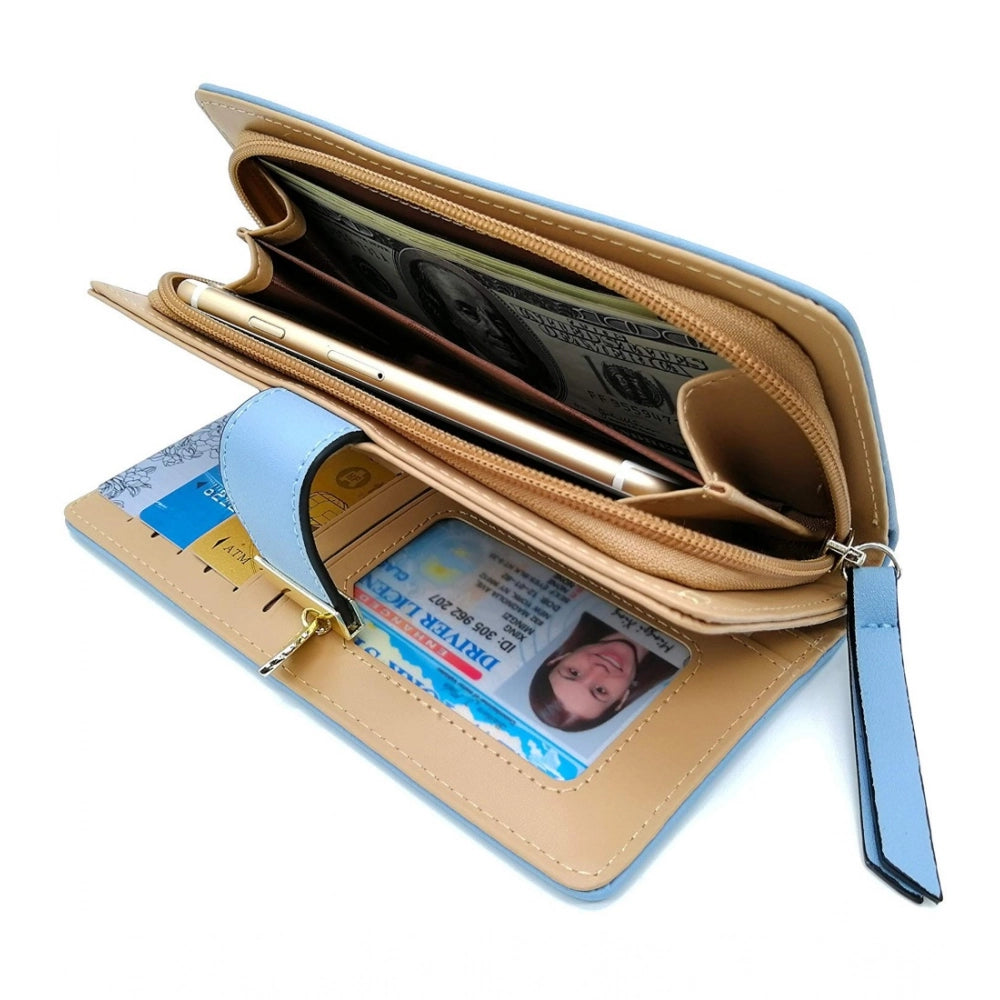 Generic Women's Faux Leather Medium Snap Button Wallet (Blue) Secondary image