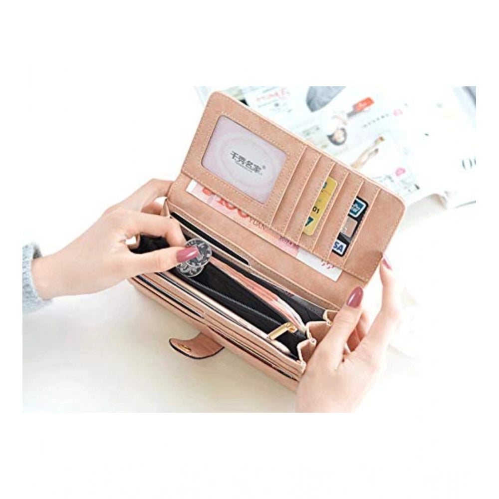 Generic Women's Faux Leather Medium Snap Button Wallet (Green)