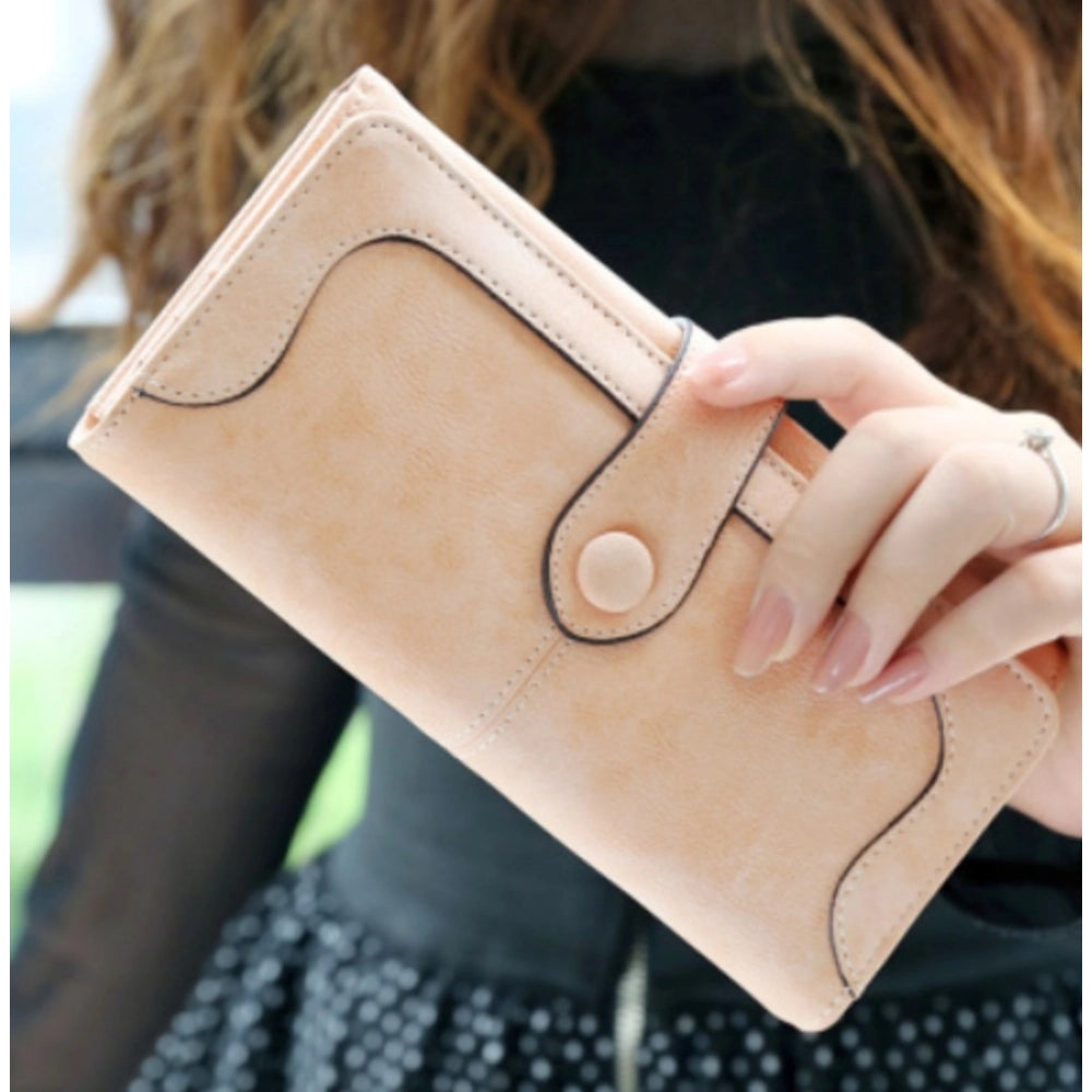 Generic Women's Faux Leather Medium Snap Button Wallet (Khakhi) Secondary image