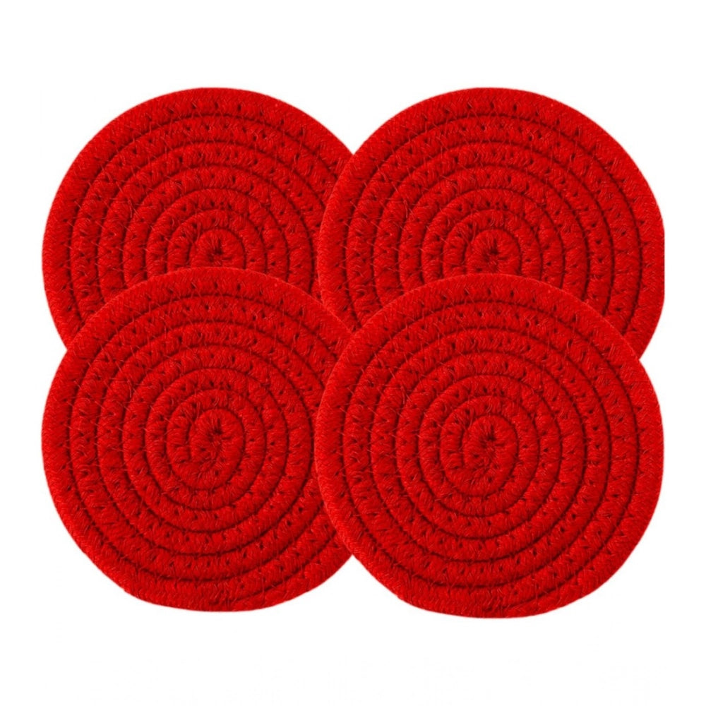 Generic Cotton Rope Drink Coasters 4 Pcs Set (Red) Main image
