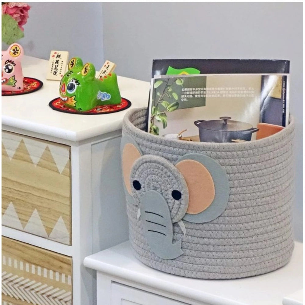 Generic Cotton Elephant Basket 10x8 Inch Pack of 1 (Grey)