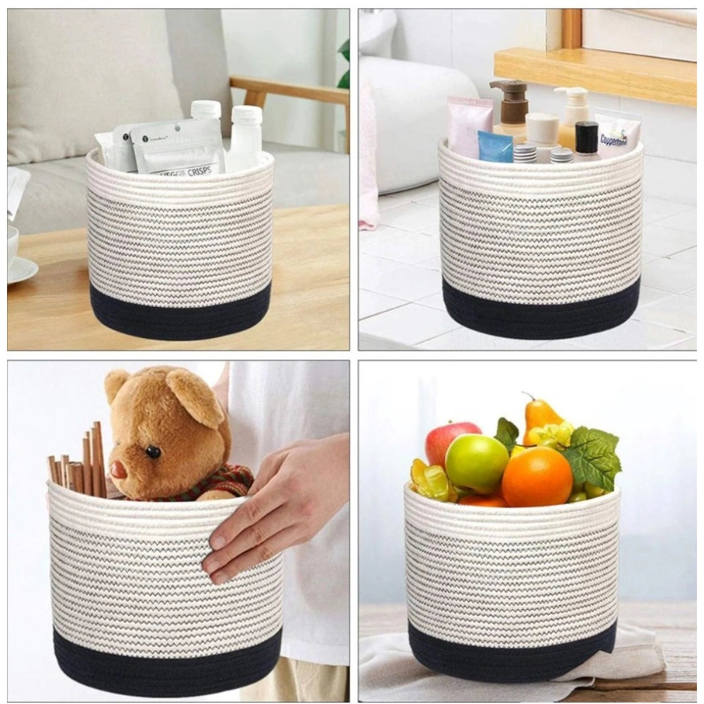 Generic Cotton Large Woven Storage Basket 10x10 Inch Pack of 1 (White) Secondary image