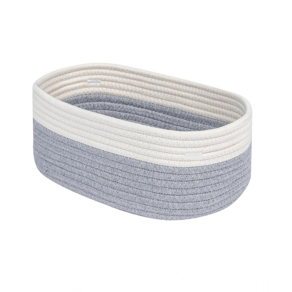 Generic Cotton Oval Storage Rope Woven Baskets Pack of 1 (White Grey) Main image