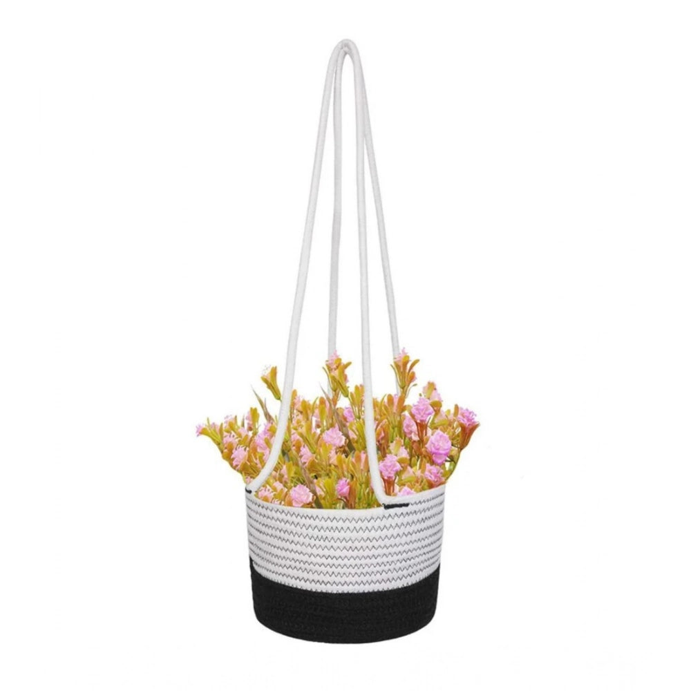 Generic Cotton Hanging Planter Flower Basket Pack of 1 (Black &amp; White) Main image