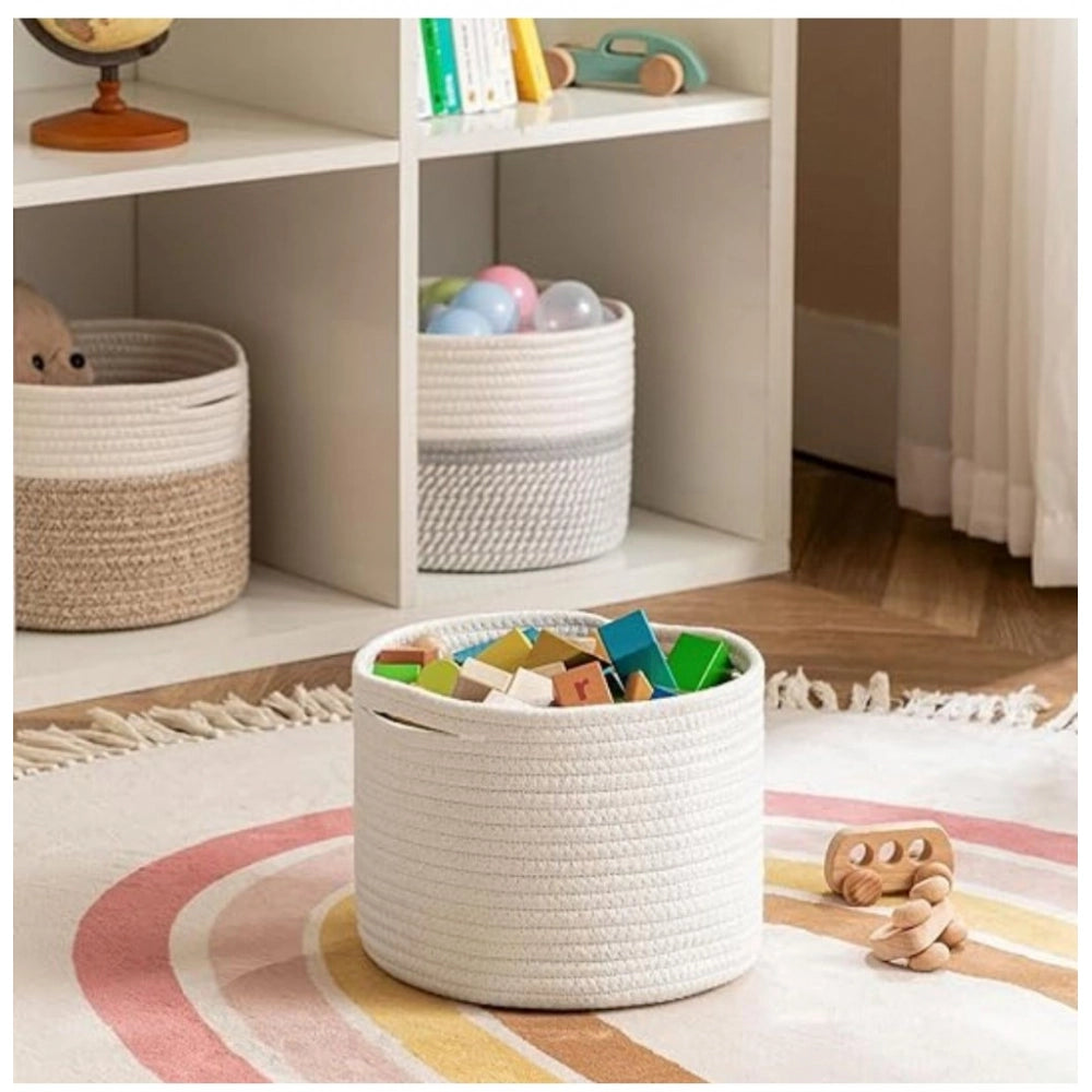 Generic Cotton Storage Rope Woven Baskets 9x7 Inch Pack of 1 (White) Secondary image