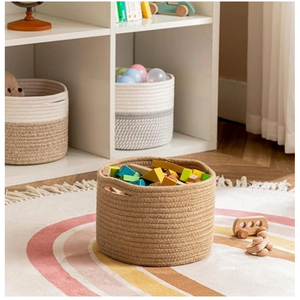 Generic Cotton Storage Rope Woven Baskets 9x7 Inch Pack of 1 (Beige) Secondary image