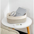 Generic Cotton Oval Storage Rope Woven Baskets Pack of 1 (White Mix)
