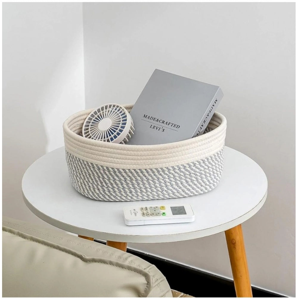Generic Cotton Oval Storage Rope Woven Baskets Pack of 1 (Grey White) Secondary image