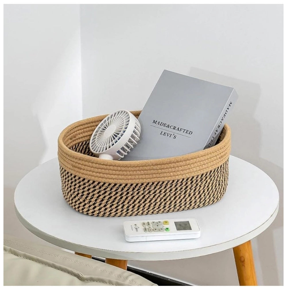Generic Cotton Oval Storage Rope Woven Baskets Pack of 1 (Beige Black) Secondary image