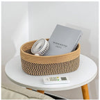 Generic Cotton Oval Storage Rope Woven Baskets Pack of 1 (Beige Black)