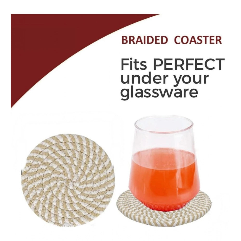 Generic Cotton Rope Drink Coasters 6 Pcs Set (Beige White) Secondary image