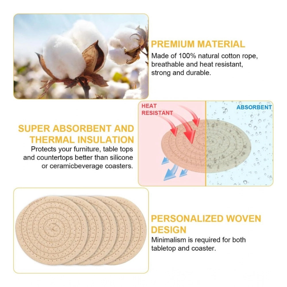Generic Cotton Rope Drink Coasters 6 Pcs Set (Cream)
