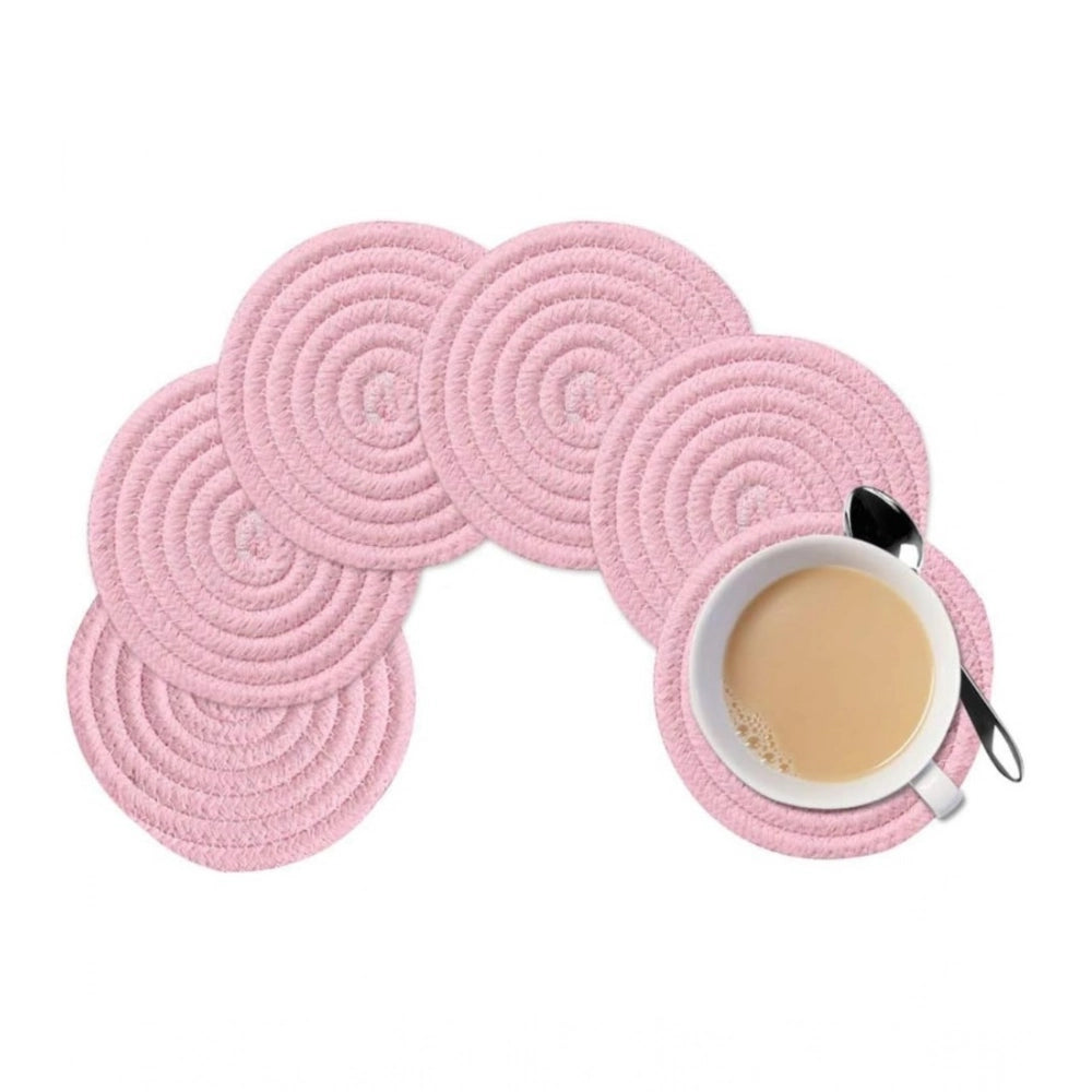 Generic Cotton Rope Drink Coasters 6 Pcs Set (Baby Pink) Main image