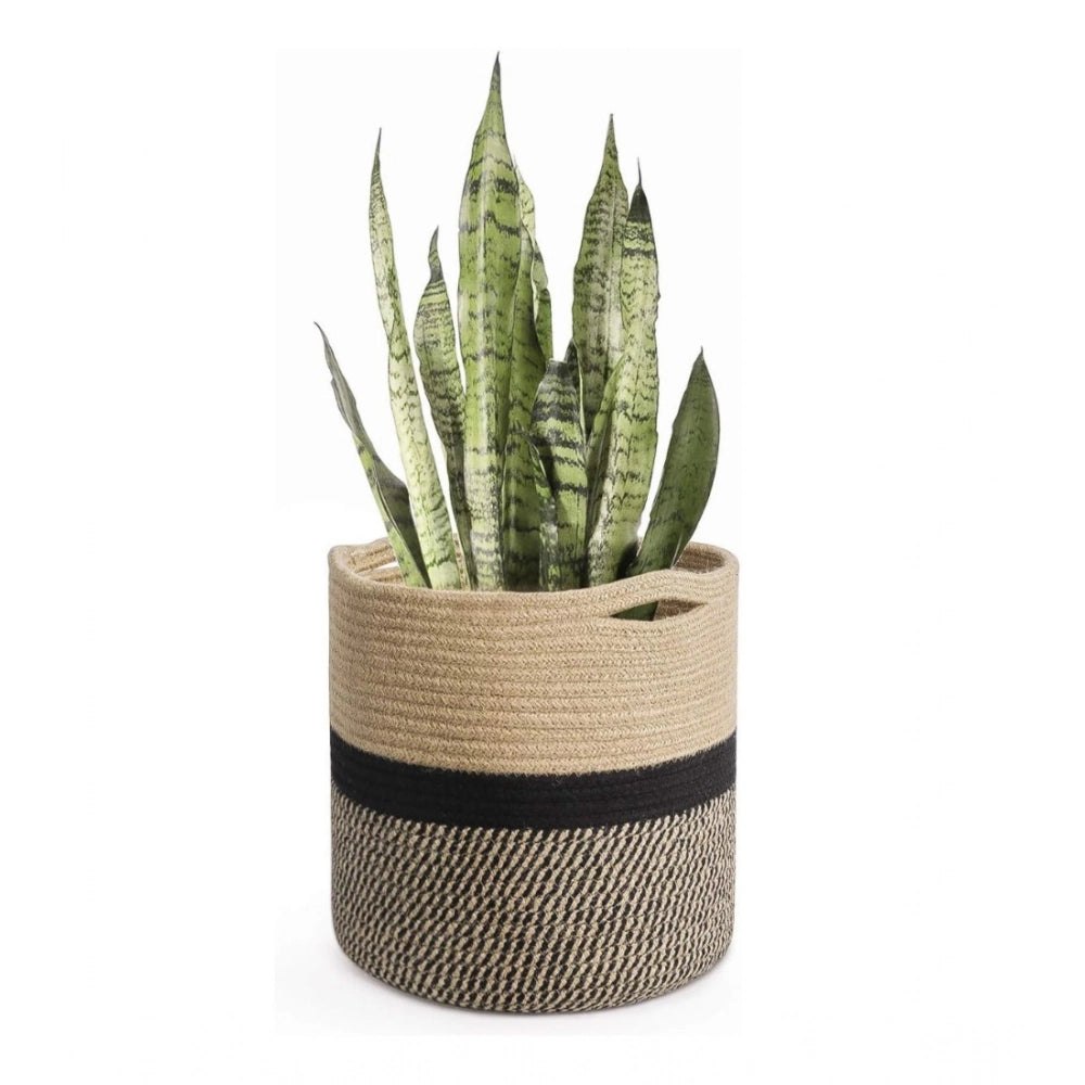 Generic Cotton Large Woven Storage Basket 11x11 Inch Pack of 1 (Beige)